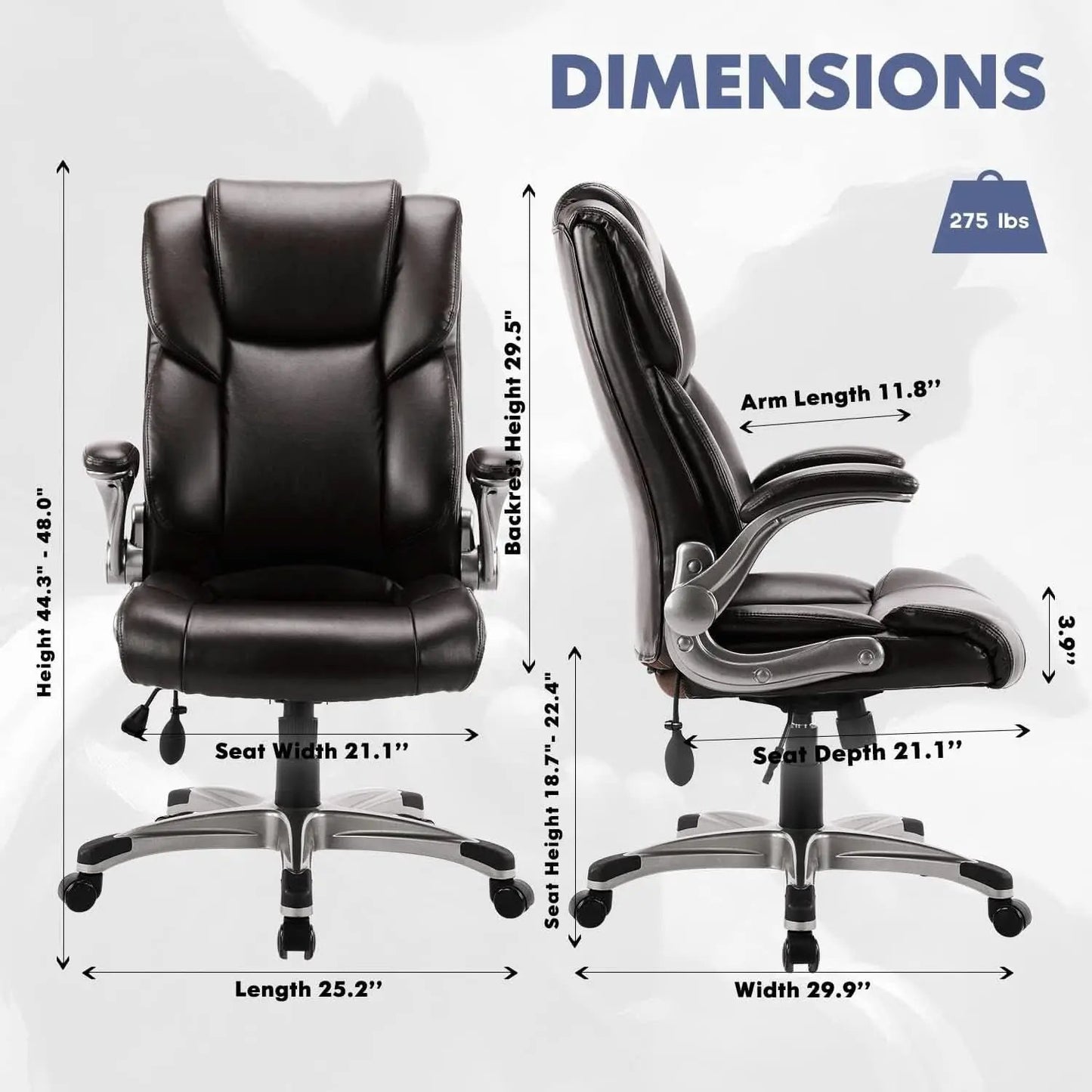 Two Brown Leather Executive Office Chairs Set With Adjustable Rolling from PriceLows™