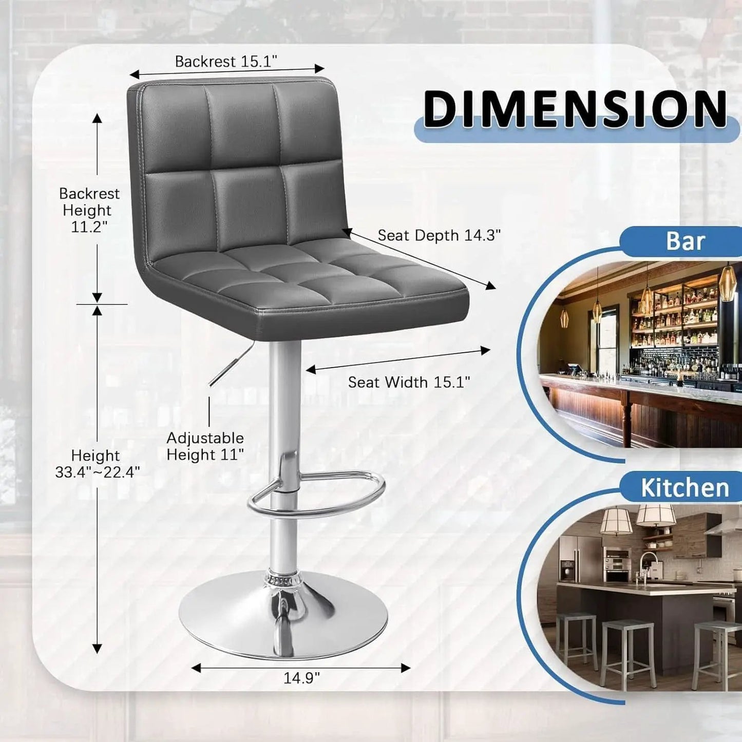 Modern PU Leather Adjustable Swivel Bar Stools Deep Gray from PriceLows™
