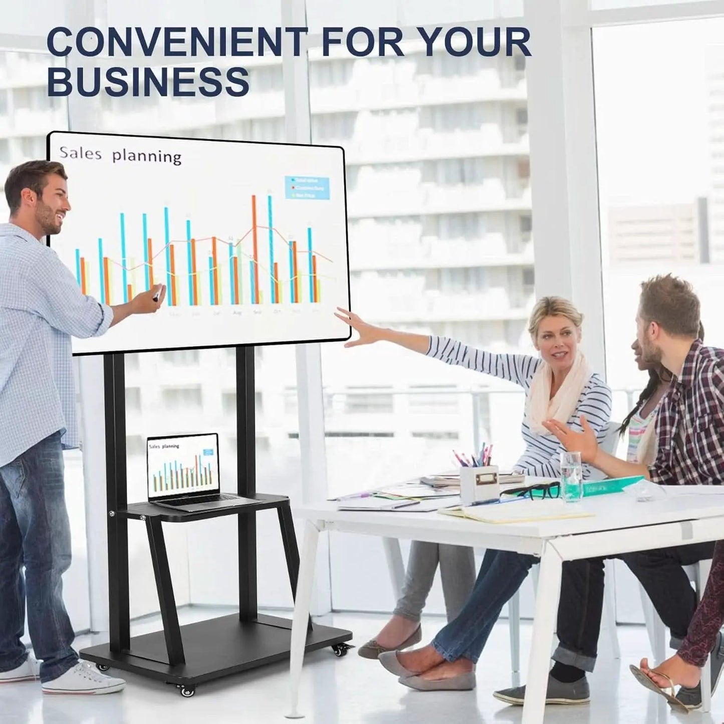 Height Adjustable Rolling TV Stand for 32-75 Inch TVs from PriceLows™