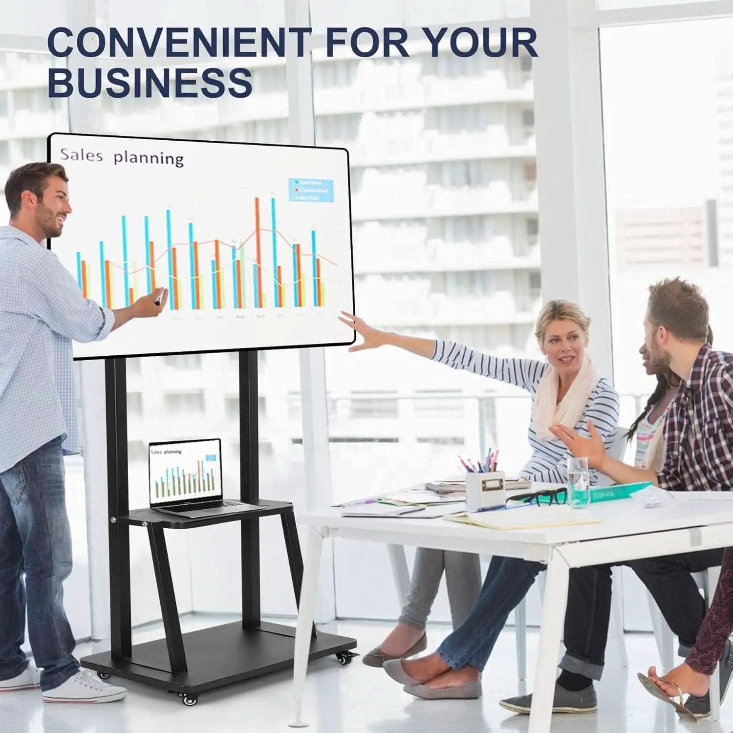 Height Adjustable Rolling TV Stand for 32-75 Inch TVs from PriceLows™