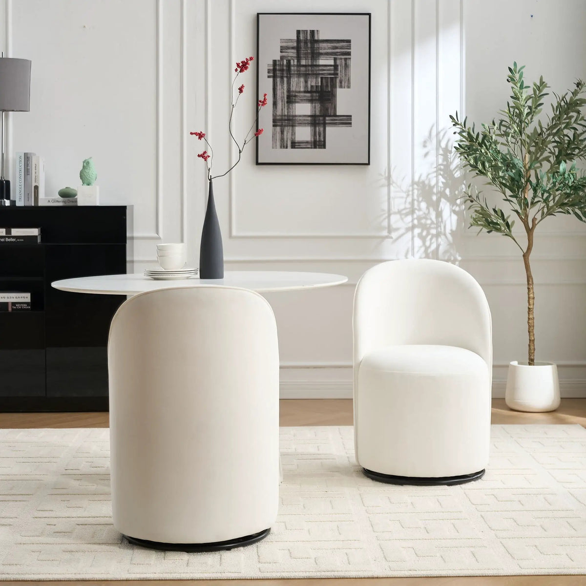 360 Degree Swivel Barrel Chair | Armless Dining Chair | Compact Design | Cozy Upholstery