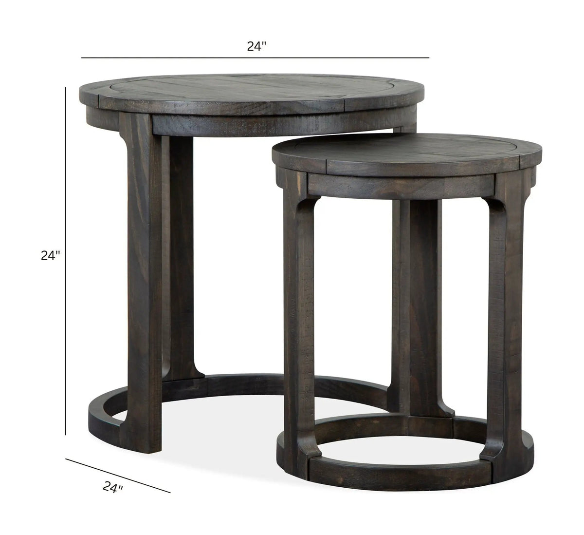 Boswell Round Nesting Tables | Set Of 2 | Peppercorn Finish | Pine Veneer And Solids