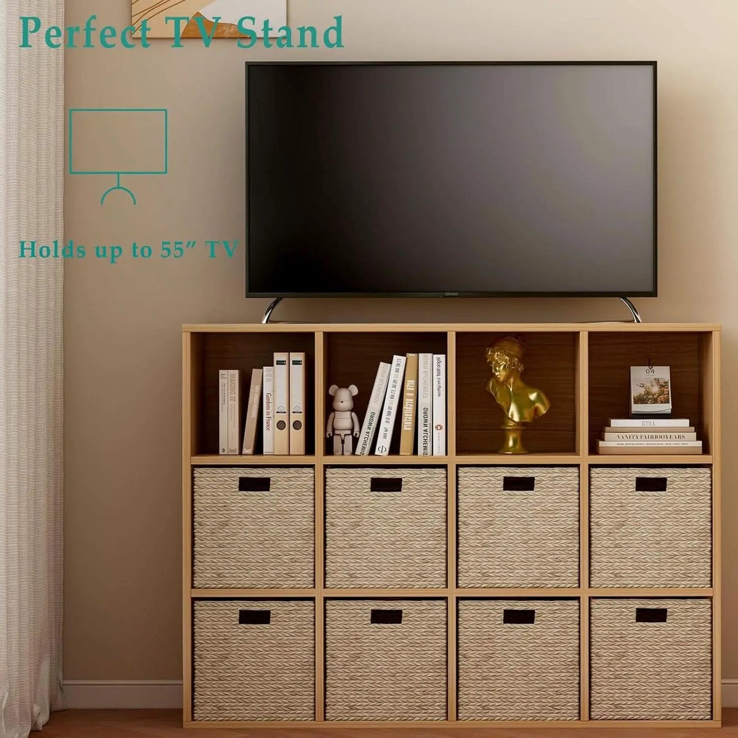 Oak 12-Cube Storage Shelf Bookcase 3-Tier Floor Standing from PriceLows™