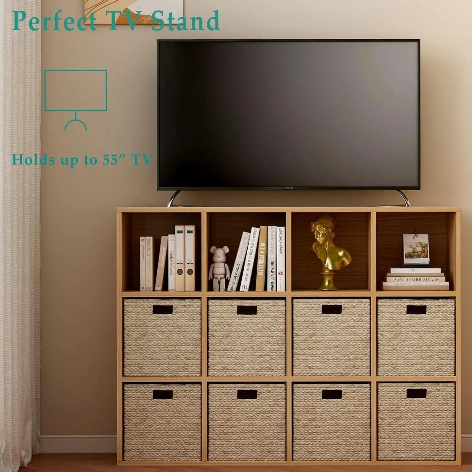 Oak 12-Cube Storage Shelf Bookcase 3-Tier Floor Standing from PriceLows™