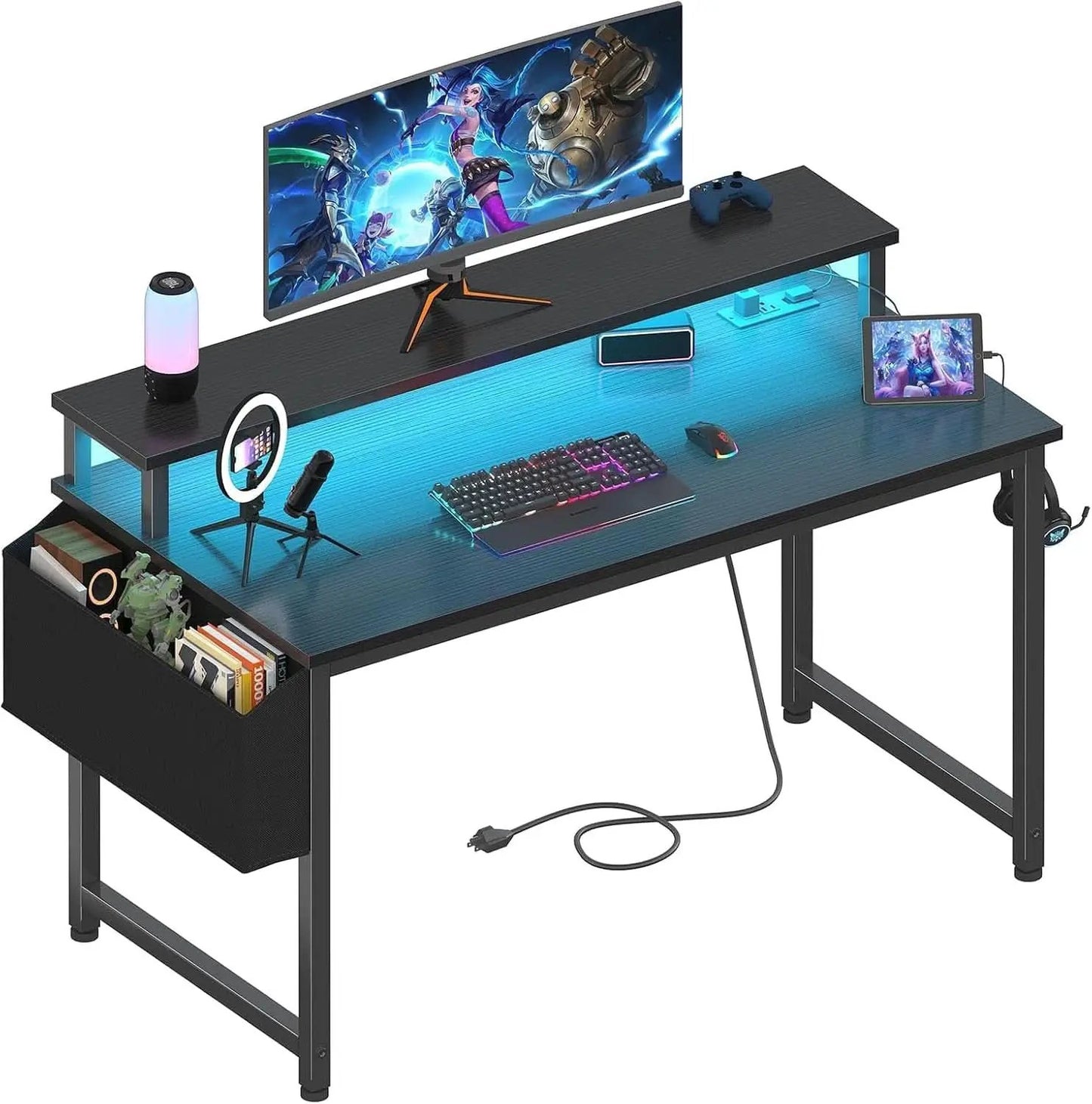 Black 40 Inch RGBIlluminated Gaming Desk With USB Ports from PriceLows™