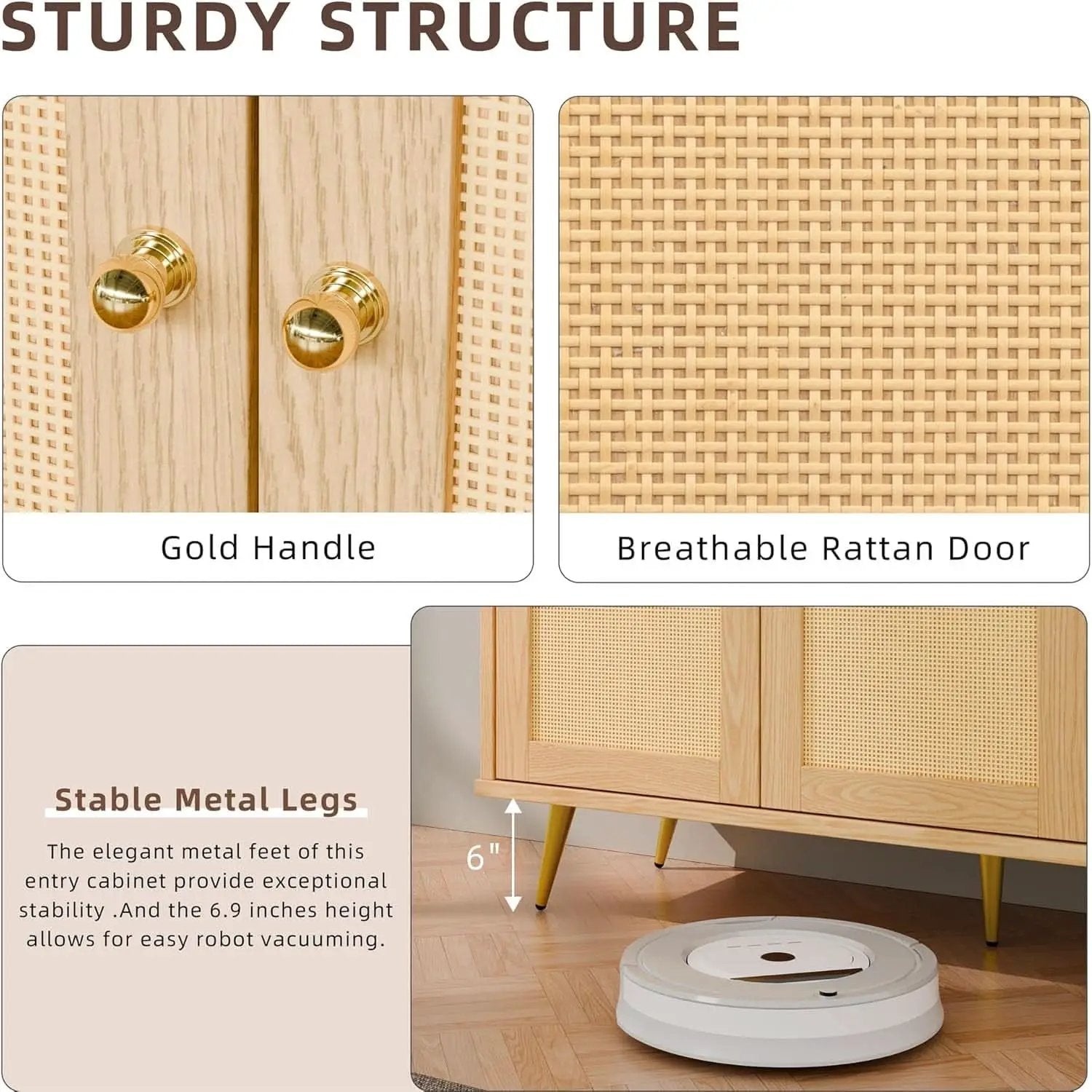 Natural Finish Buffet Cabinet Pair With Rattan Doors from PriceLows™