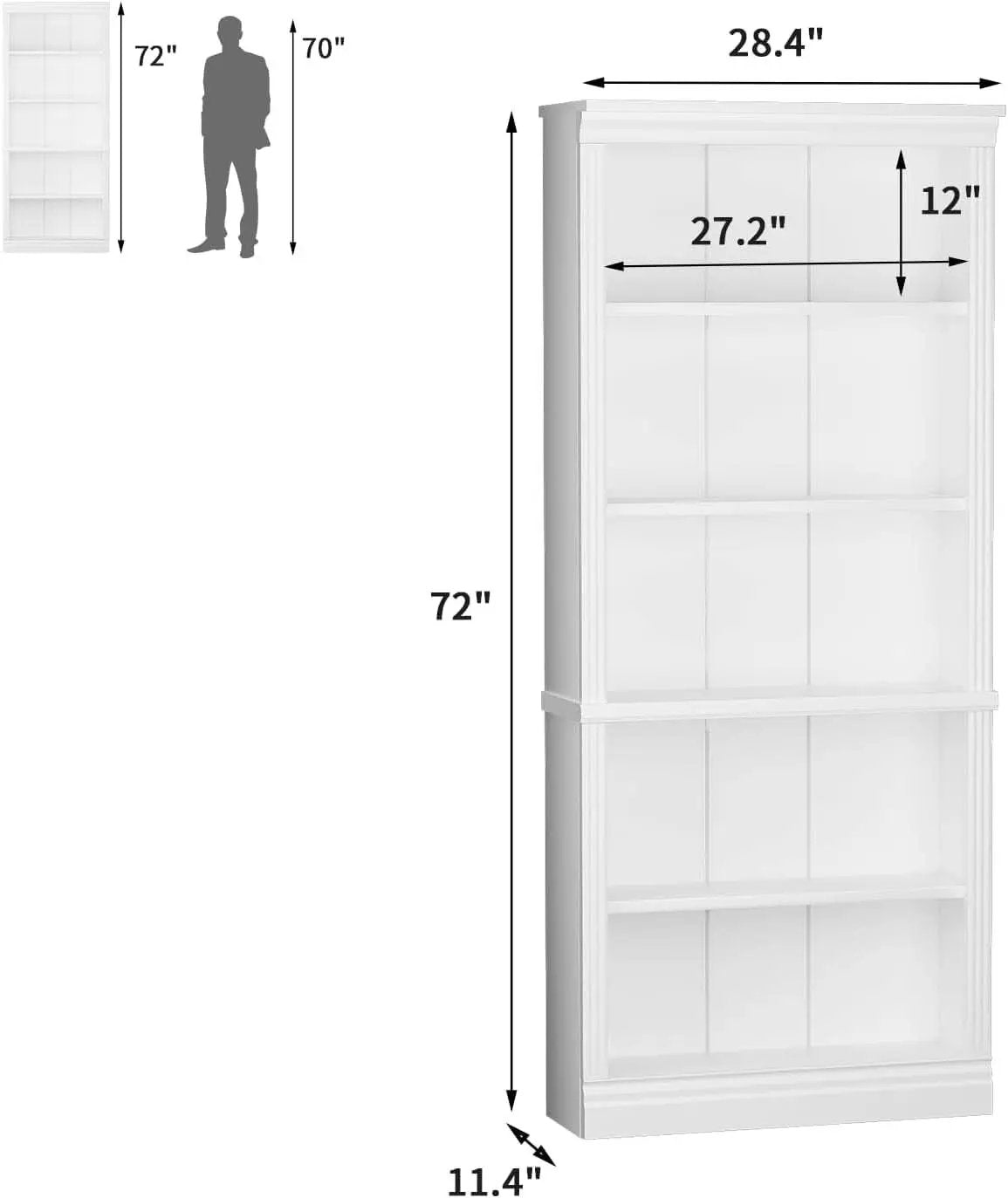 5-Shelf Bookcase Wooden Standing Rack White Living Room from PriceLows™
