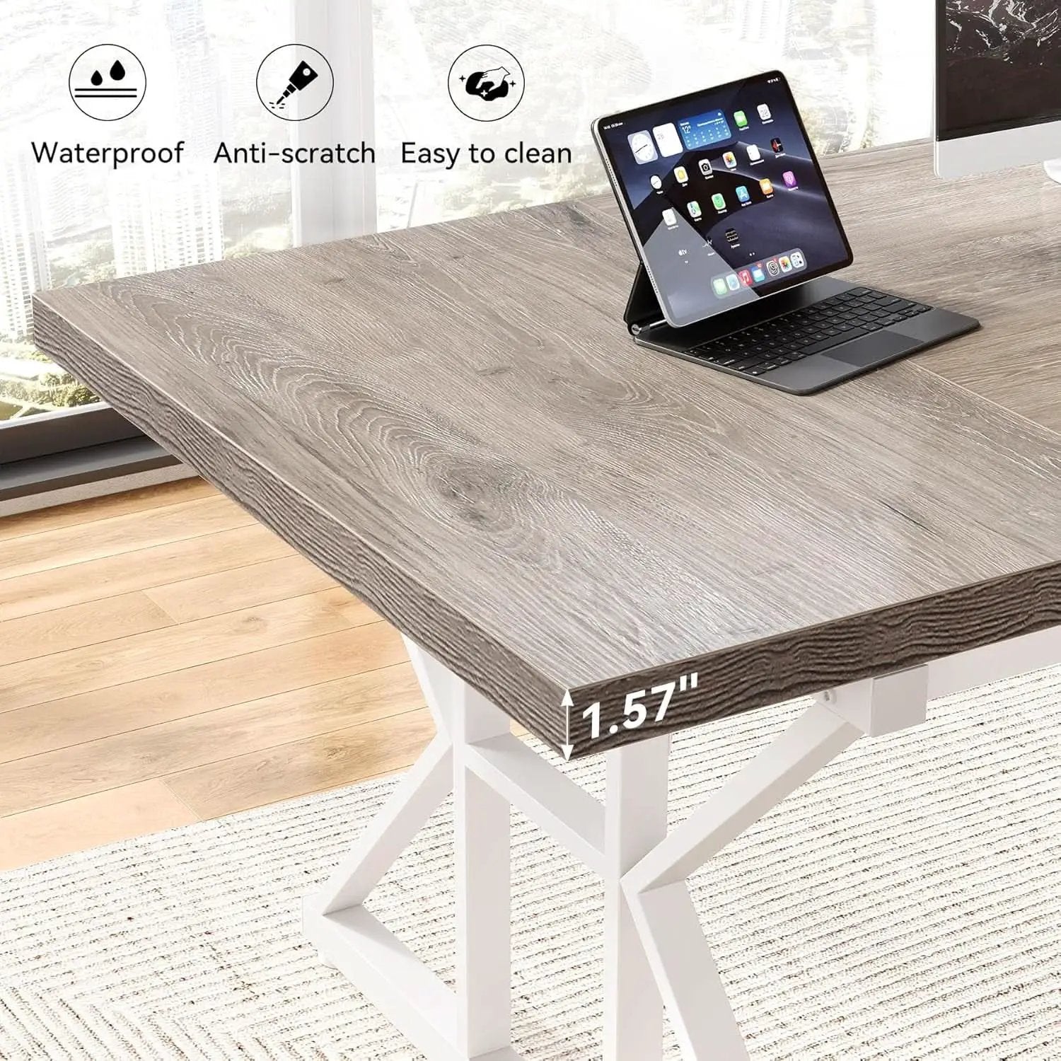 70.8 Inch Modern Executive Desk Grey White Home Office from PriceLows™