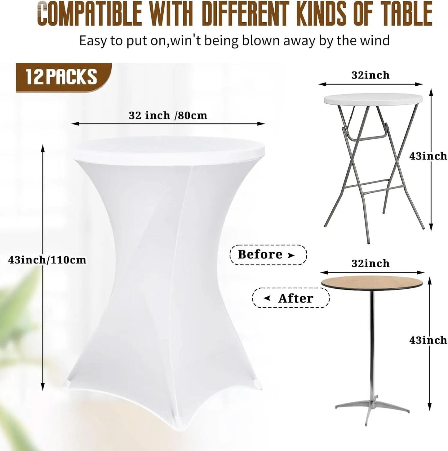 White Spandex Square Cocktail Table Covers 32x43Inches from PriceLows™