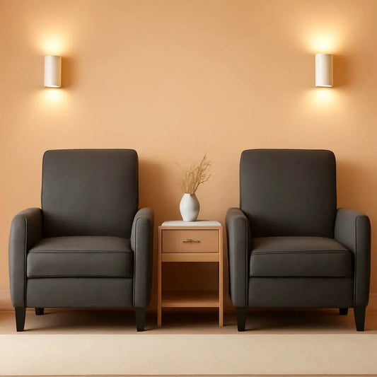 Emmie Fabric Recliner Set Of 2 In Smoke And Dark Brown from PriceLows™