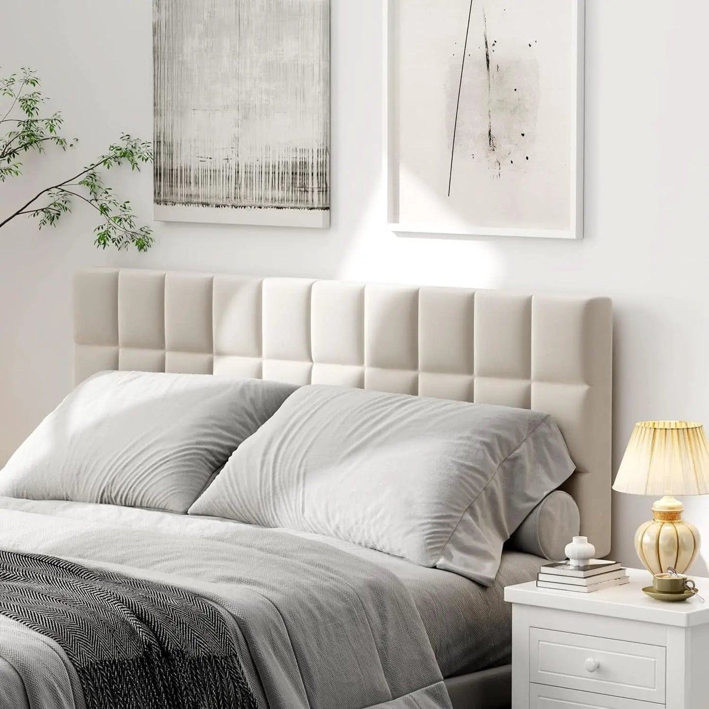 Velvet Tufted King Size Headboard with Adjustable Height from PriceLows™