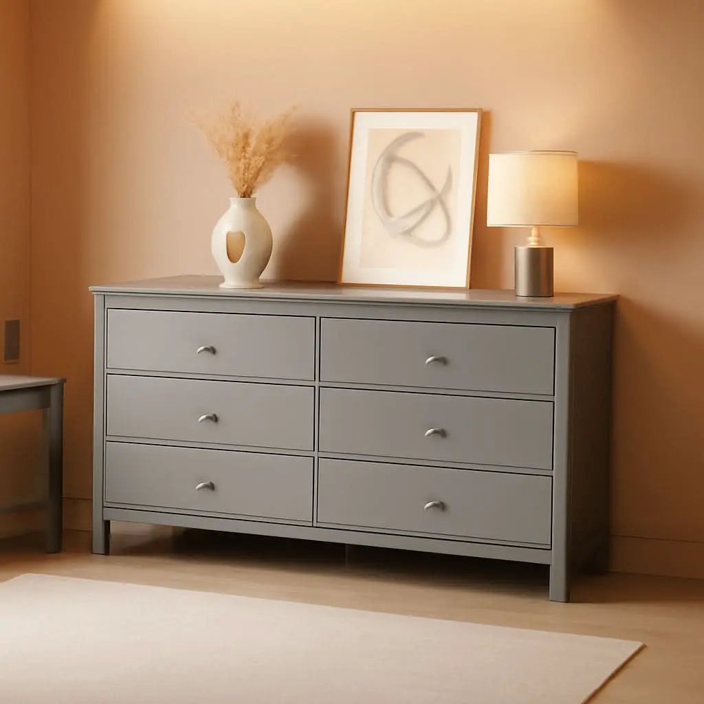 Pebble Gray 6 Drawer Double Dresser For Nursery Greenguard Gold Certified from PriceLows™