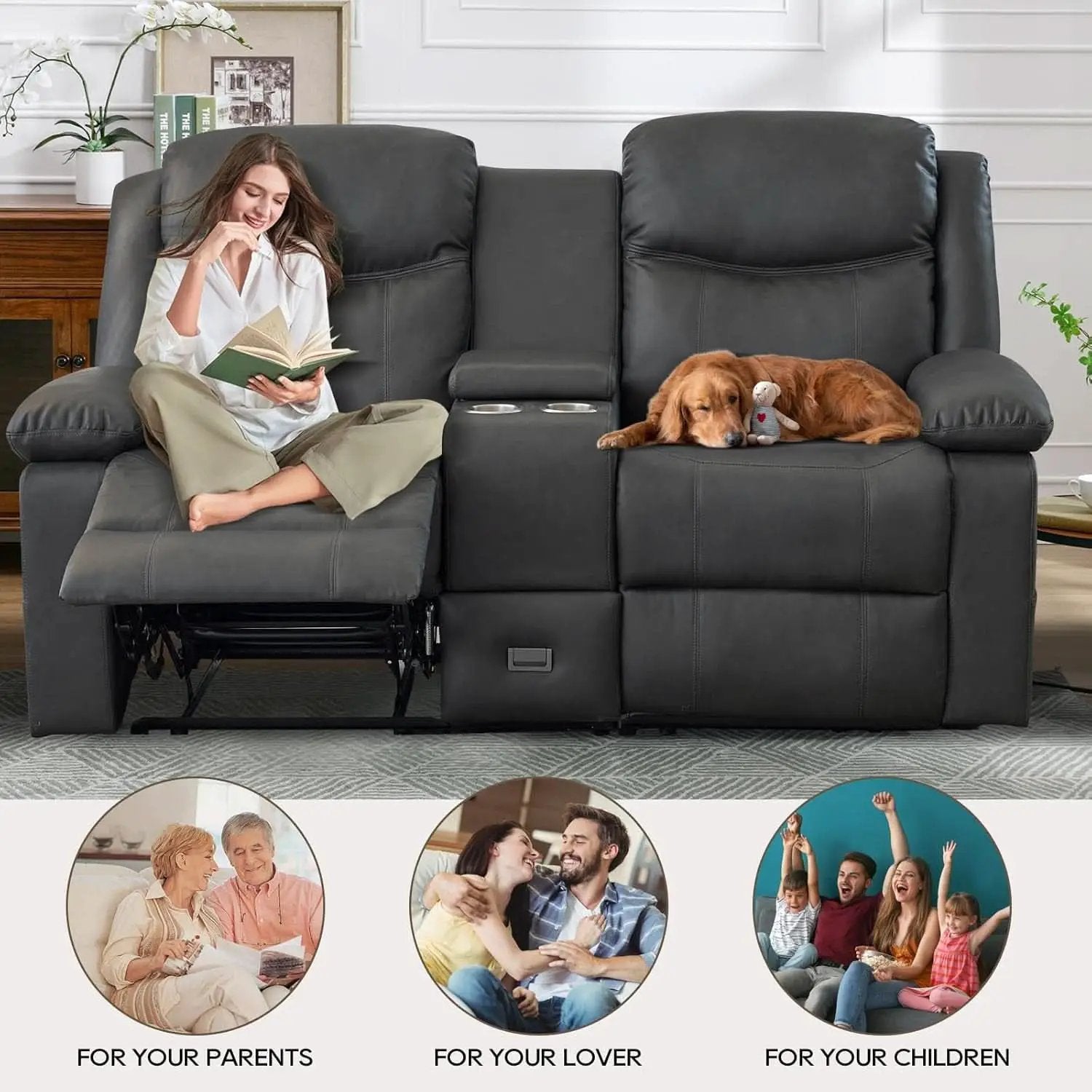 Grey Double Reclining Loveseat For Living Room Home Theater from PriceLows™