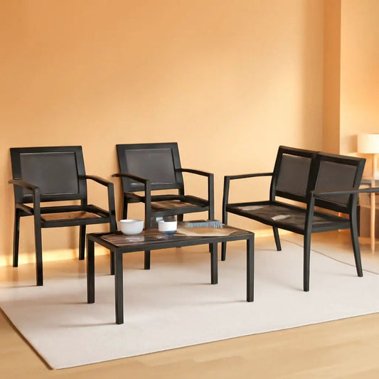 Dark Grey Outdoor Patio Set With Glass Coffee Table from PriceLows™