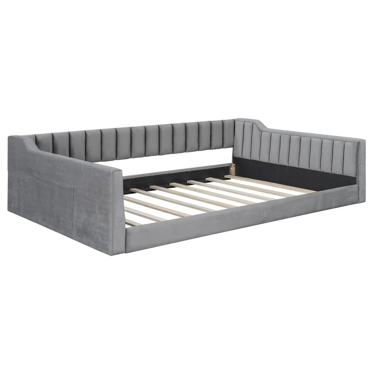 Compact Daybed | Side Storage Pocket | Vertical Stripe Upholstery | 87.8 Inch Length