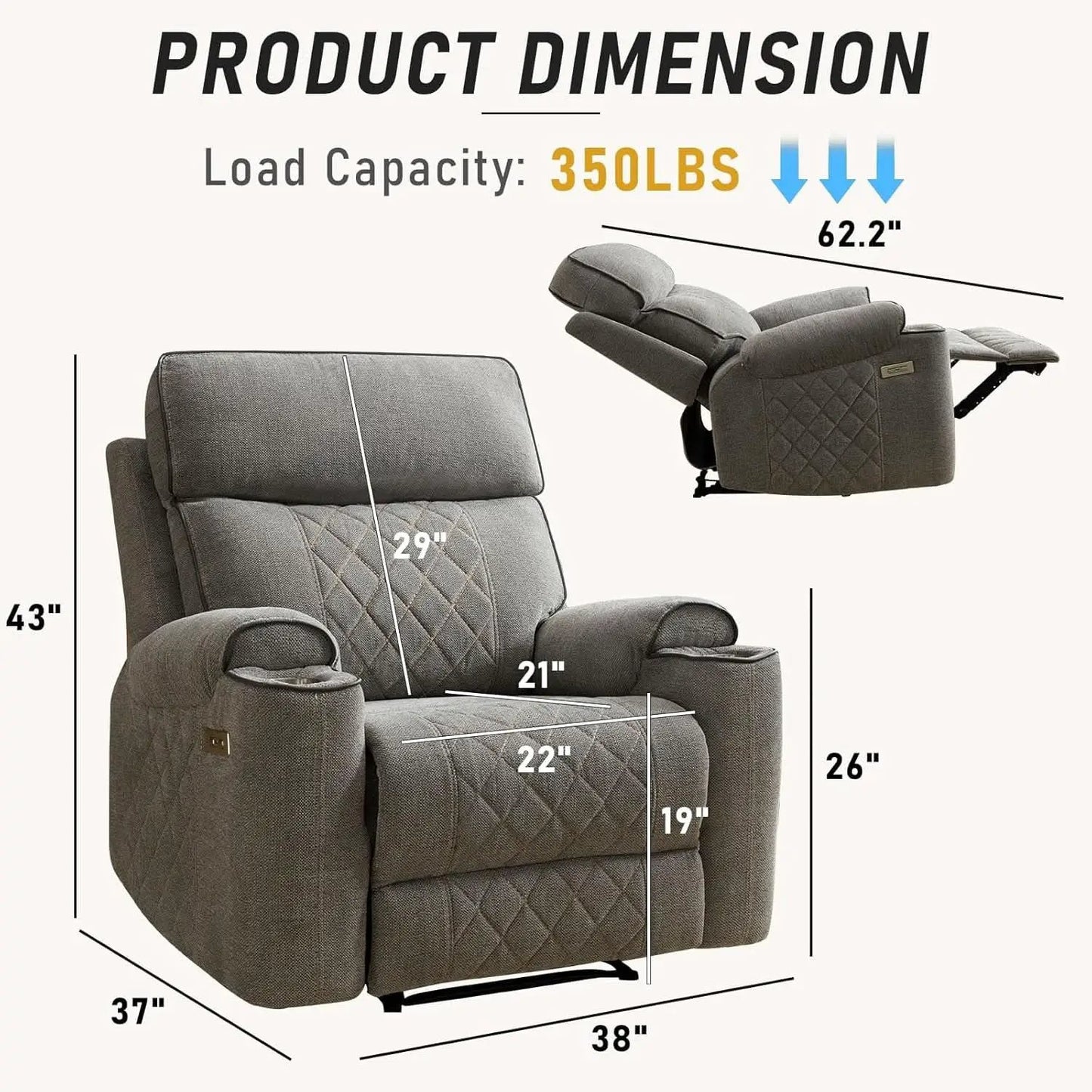 Electric Recliner Chair With USB Charging And Cup Holders from PriceLows™