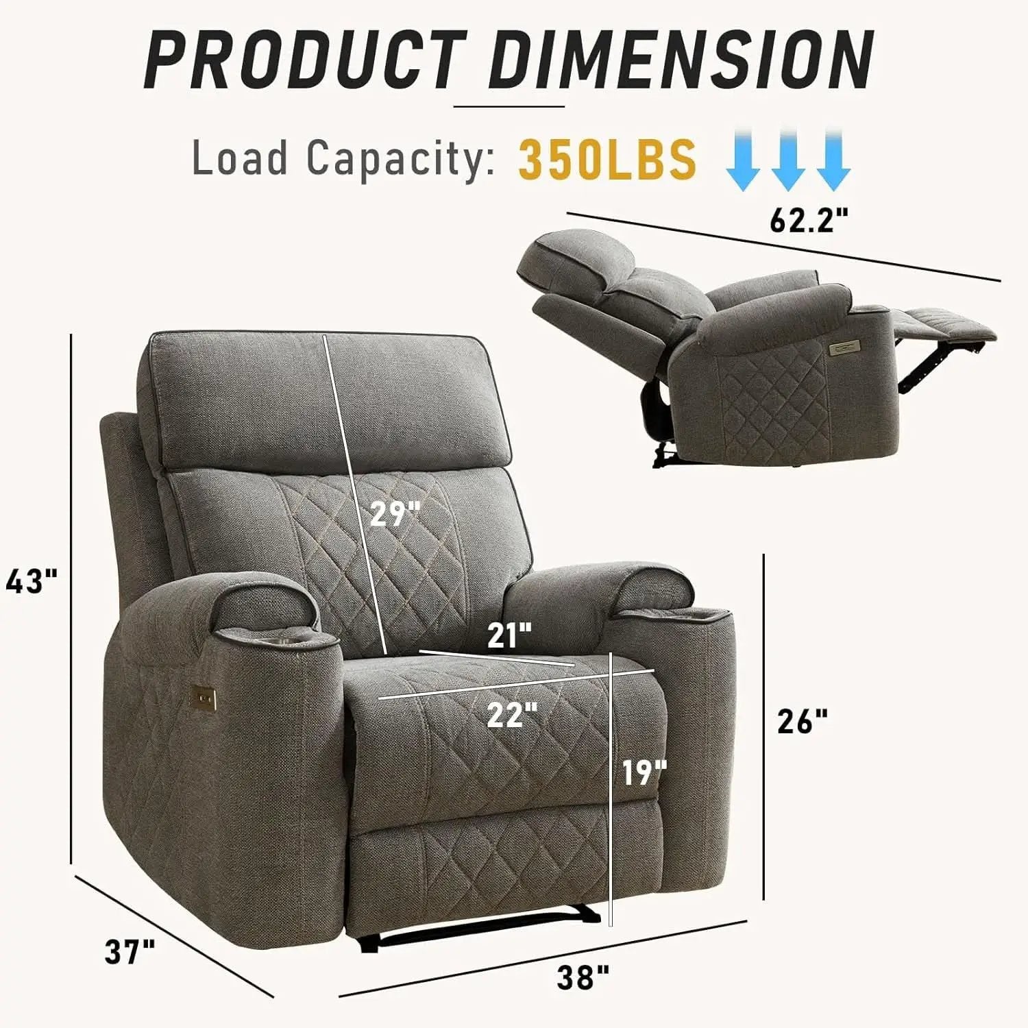 Electric Recliner Chair With USB Charging And Cup Holders from PriceLows™