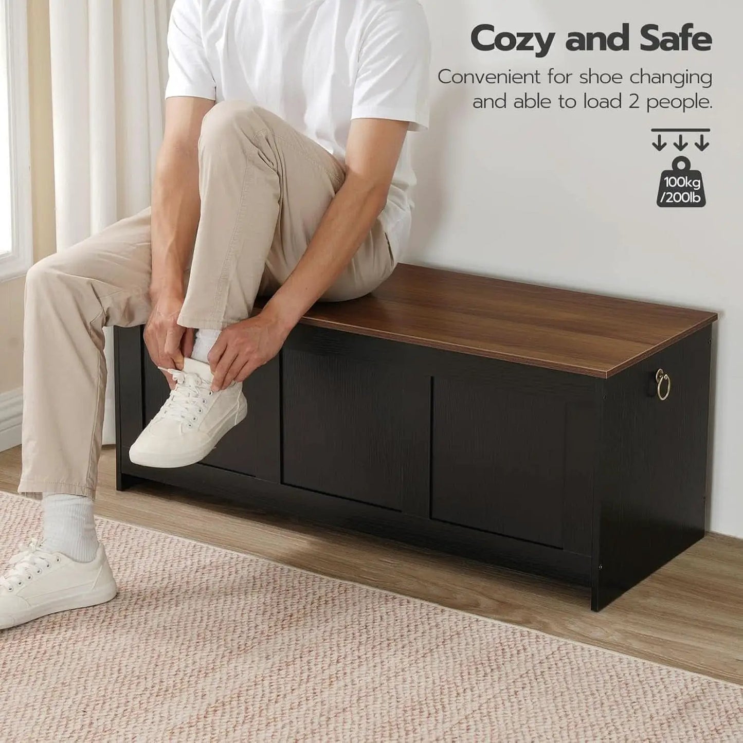39.3Inch Walnut Storage Bench Featuring Extra Lift from PriceLows™