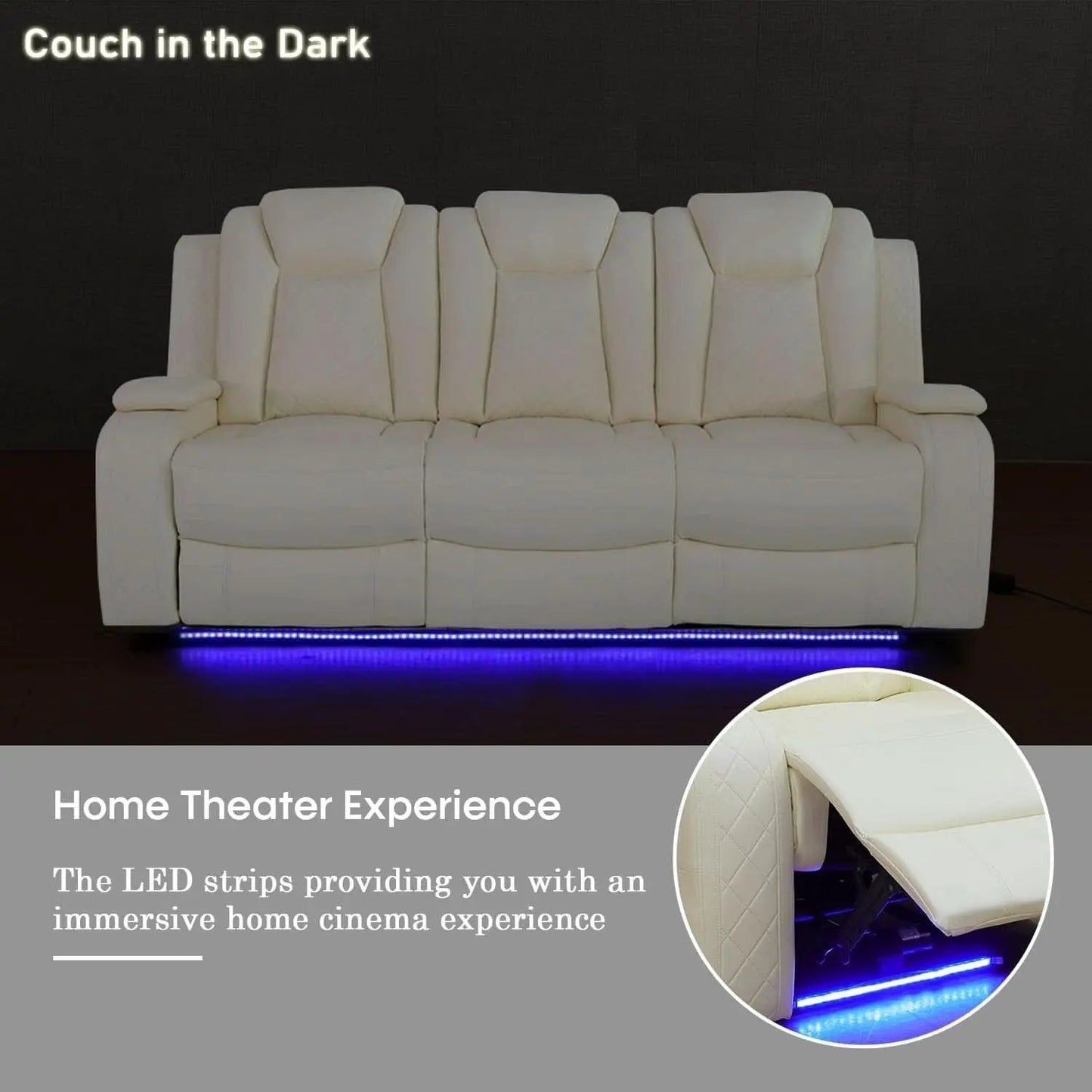 Power Recliner Sofa Set With LED Lights Creamy Finish from PriceLows™
