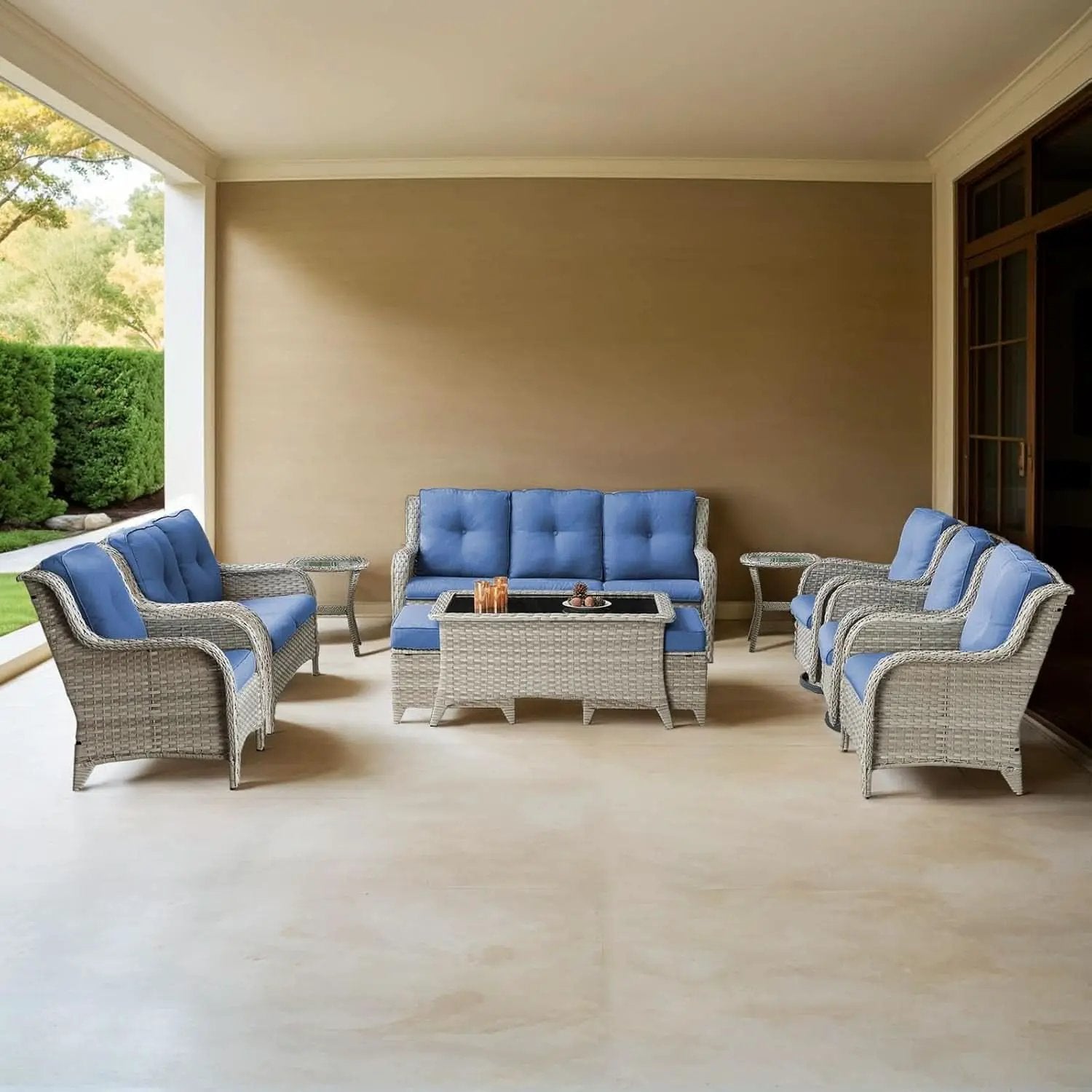Cozy 11 Piece Outdoor Furniture Set with Swivel Chairs from PriceLows™