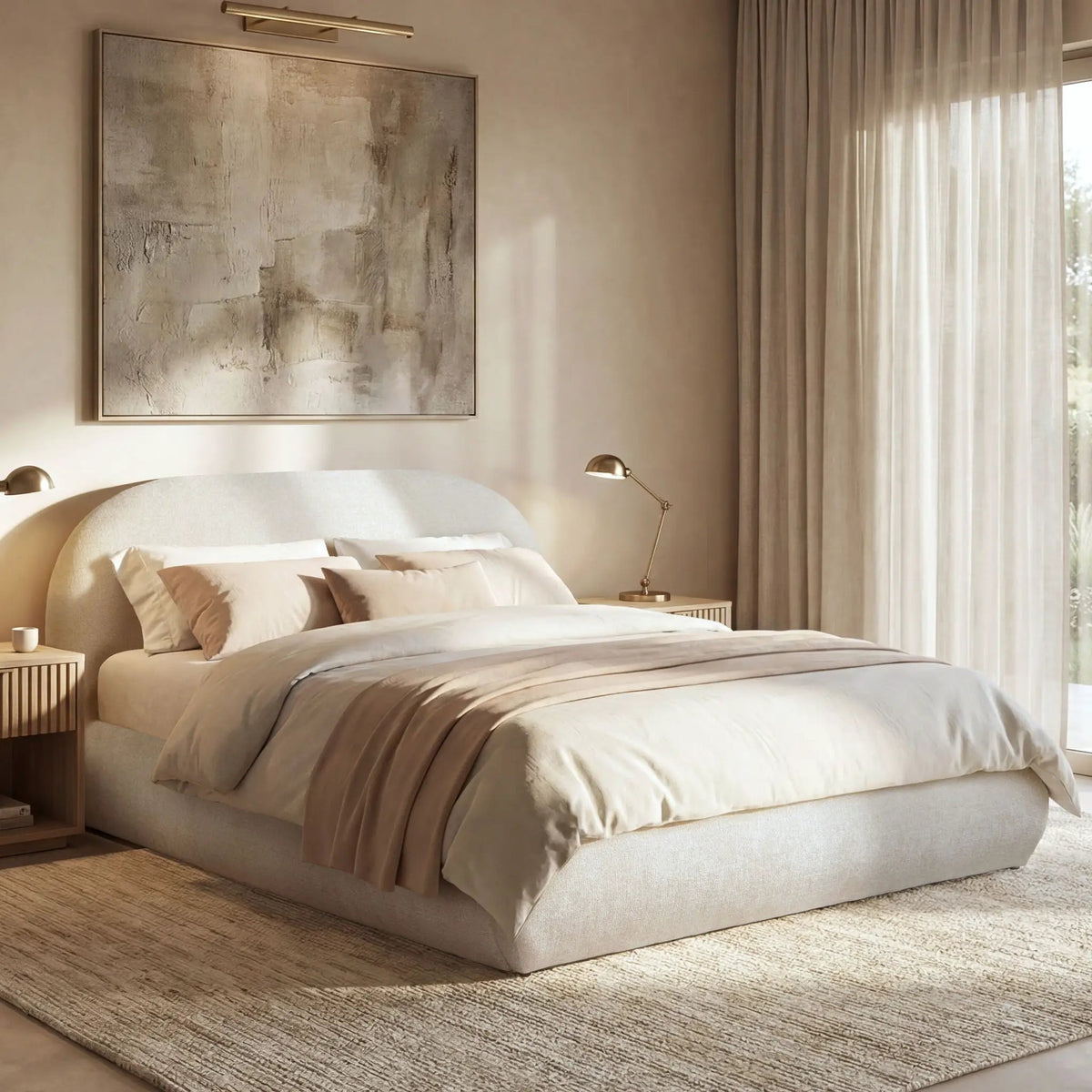 Archie Upholstered Platform Bed | Puffy Arch Headboard | Grounded Design | No Box Spring Needed