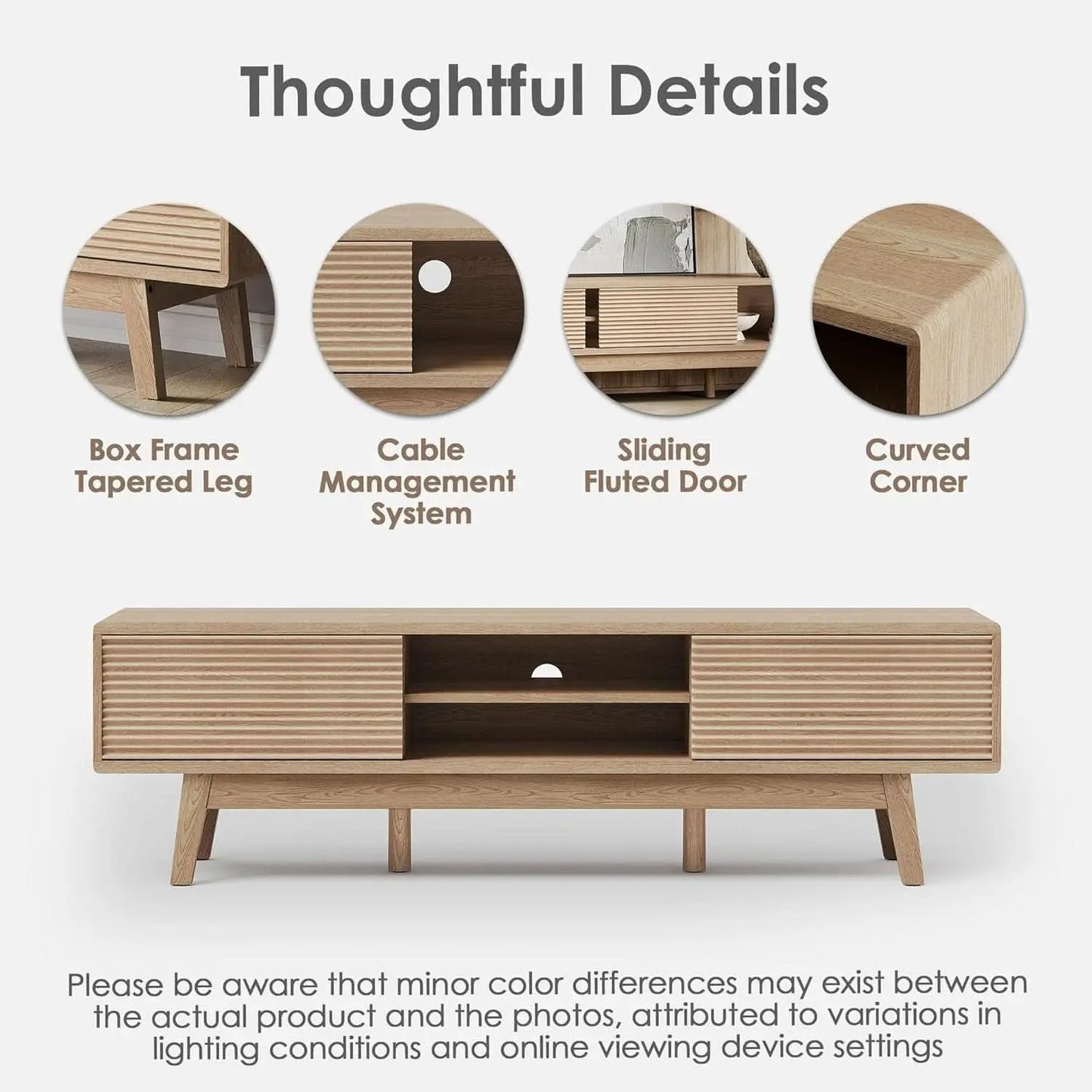 59 Inch Mid Century Modern TV Console Fluted Doors from PriceLows™
