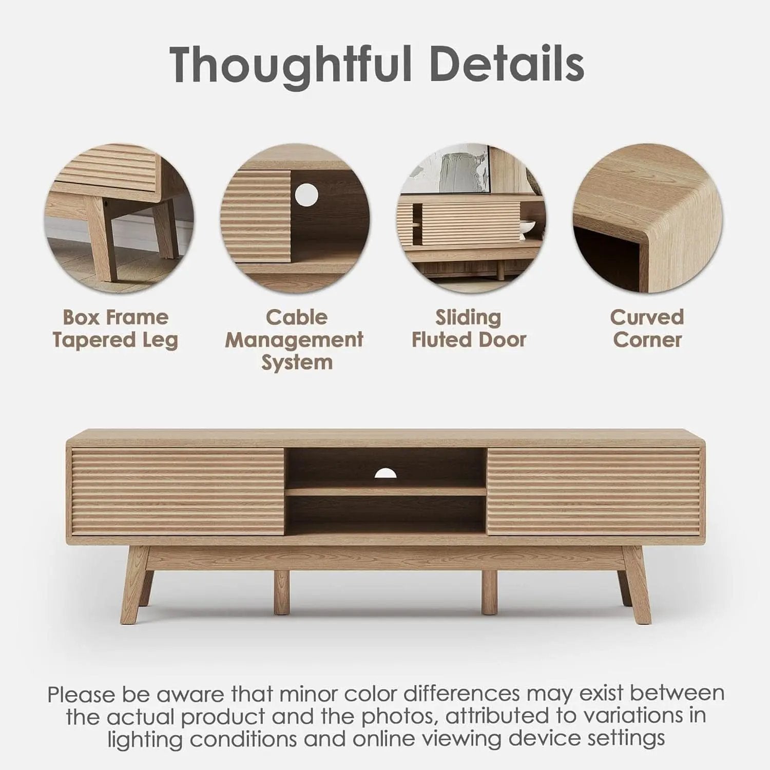 59 Inch Mid Century Modern TV Console Fluted Doors from PriceLows™