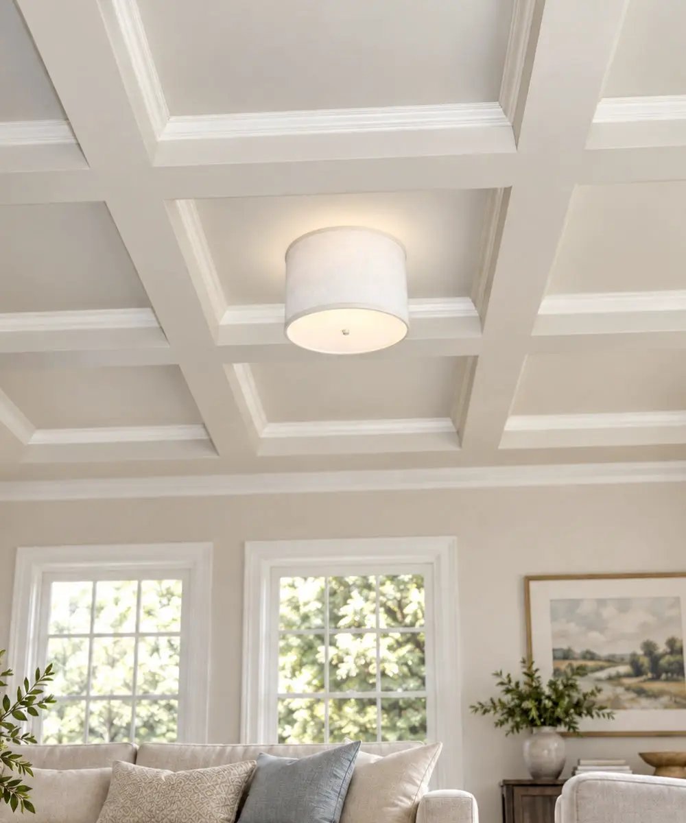 Ceiling Light Conversion Kit | 14 Inch Width | White Fabric Drum Shade