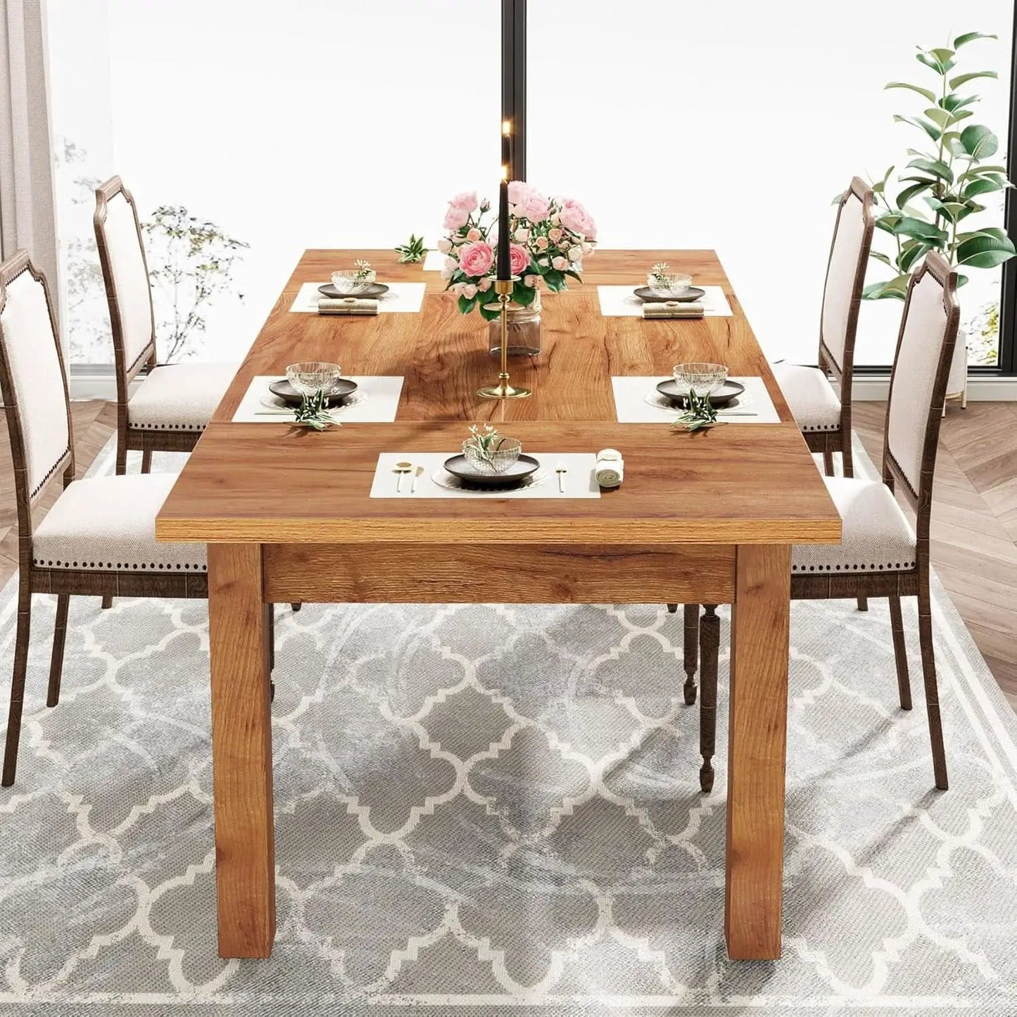 70.87 Inch Wood Dining Table Farmhouse Thickened Legs from PriceLows™