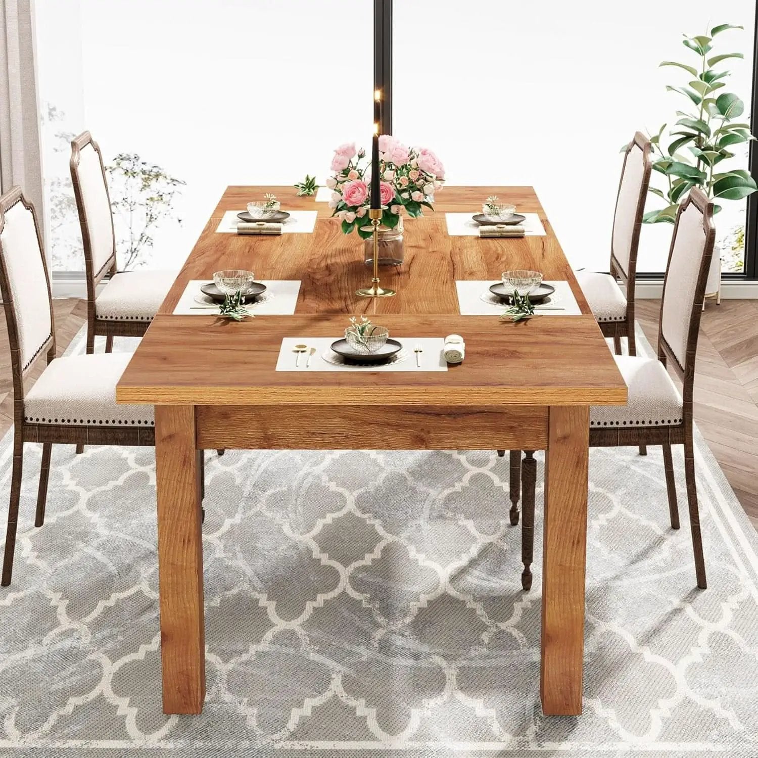 70.87 Inch Wood Dining Table Farmhouse Thickened Legs from PriceLows™