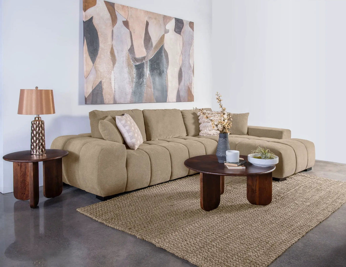 Octavia Upholstered Sectional Chaise Sofa Camel | 119.25 x 79.5 x 35.5 in | Living Room Furniture | Living Room