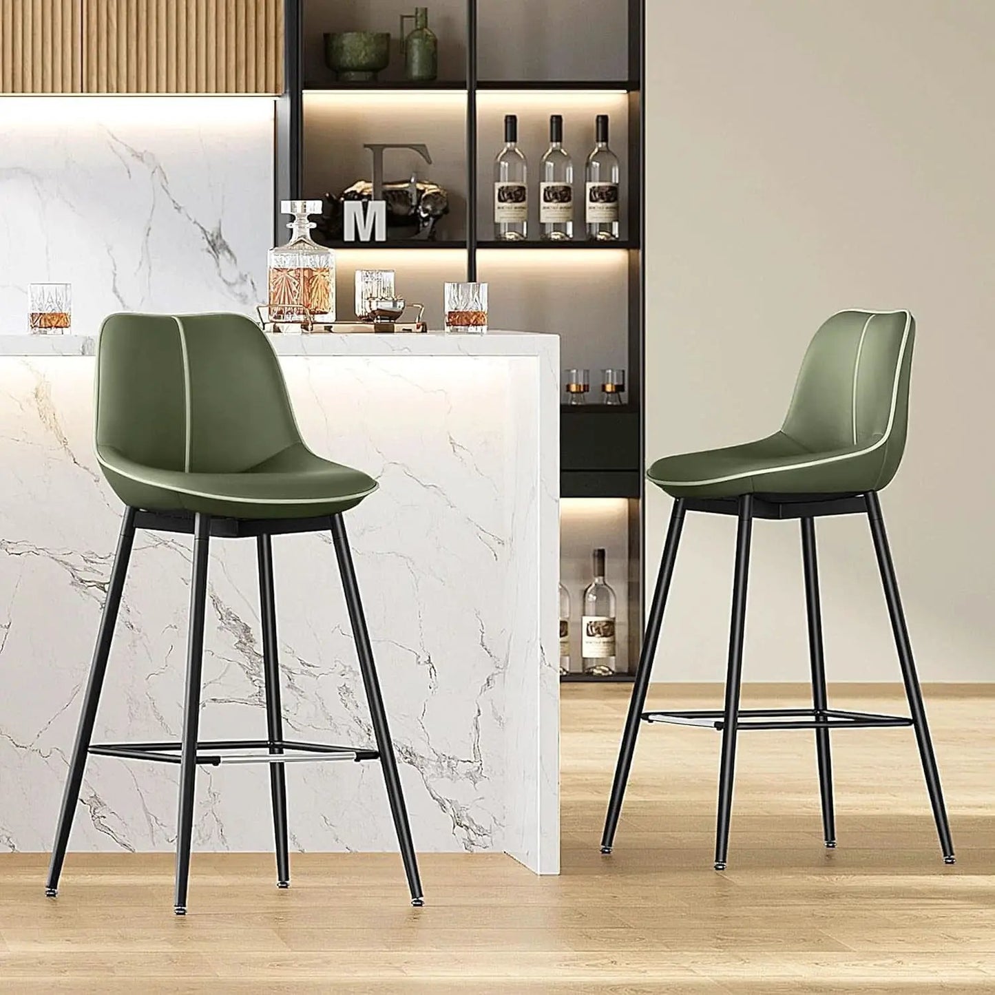 Green Leather Bar Stools With Back Modern Set Of Two from PriceLows™
