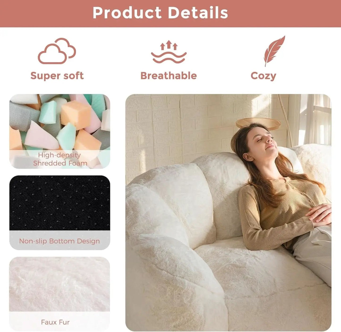 Beige Floral Shaped Bean Bag Sofa For Adults Living Room from PriceLows™