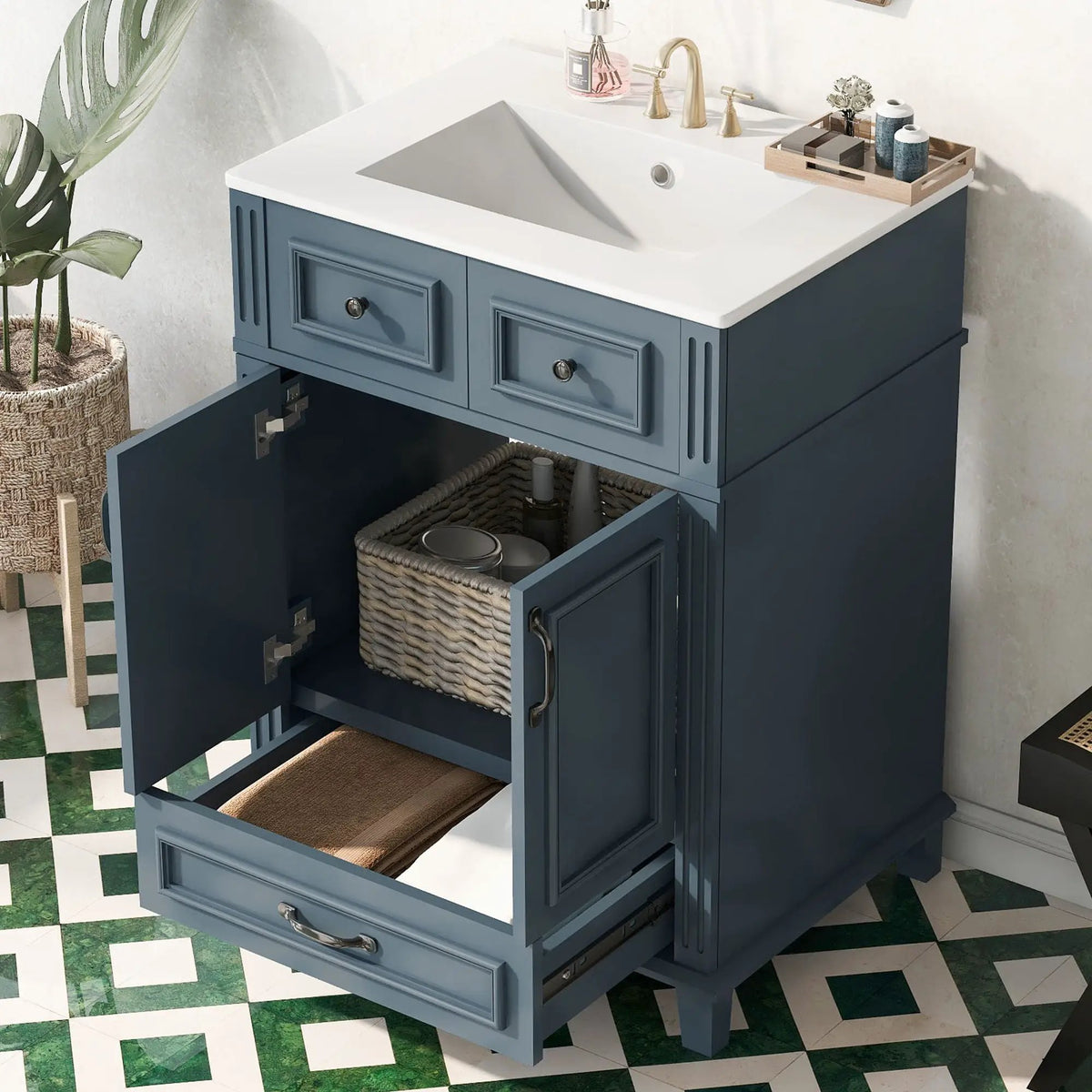29 Inch Bathroom Vanity | Rubberwood Frame | Ceramic Sink | Soft Closing Doors