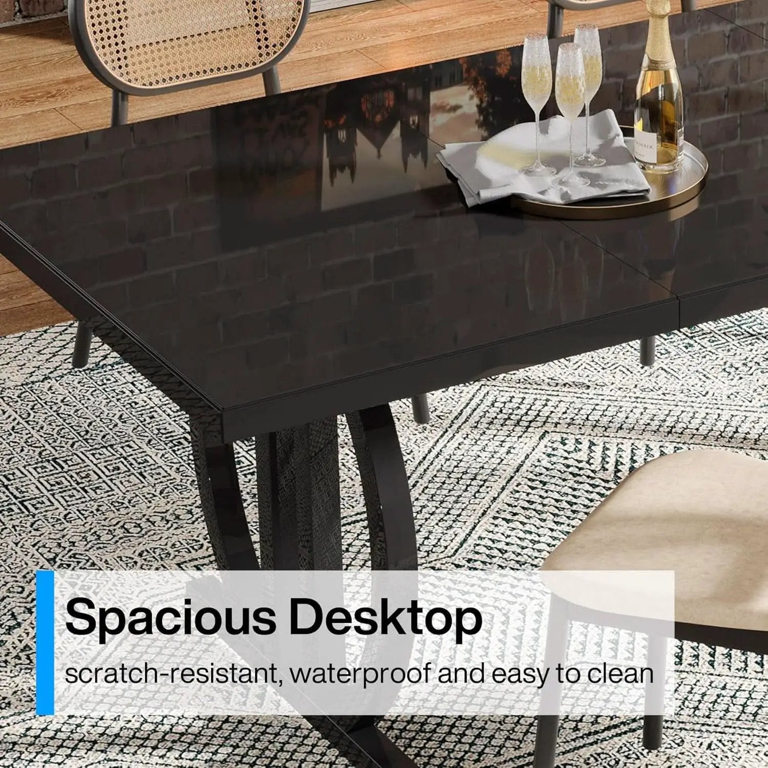 Black 63 Inch Rectangular Dining Table With Thickened Top from PriceLows™