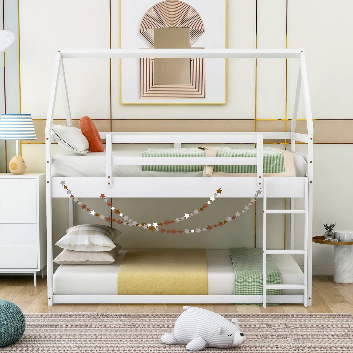 Low Bunk Bed | House-Shaped Frame | Ladder Included | Pine Wood Construction