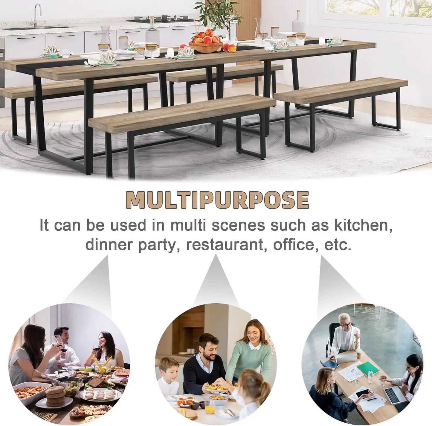 71 Inch Grey Dining Table Industrial Farmhouse Style from PriceLows™