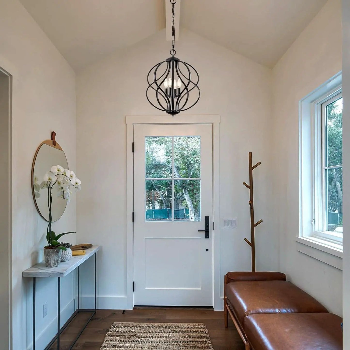 Black Four Light Geometric Pendant Chandelier Dining Room from PriceLows™