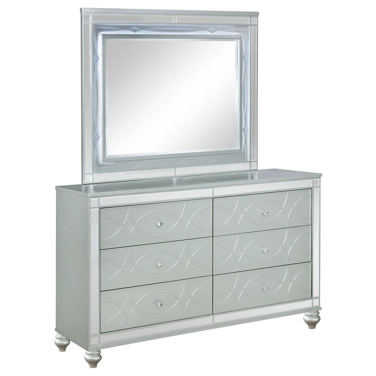 Gunnison 6-drawer Dresser with Mirror Silver Metallic | 62 x 18 x 78.5 in | Crystal | Bedroom