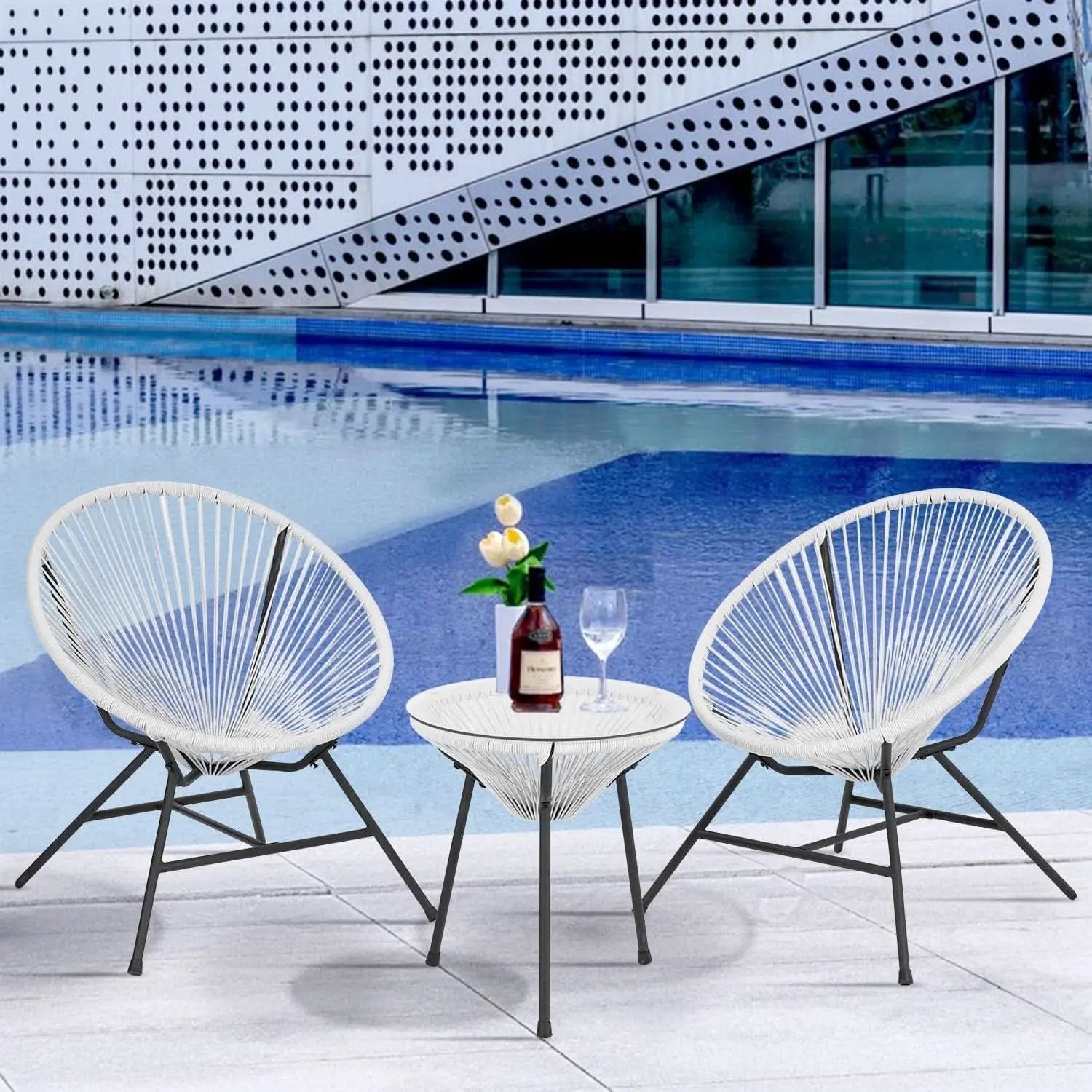 Acapulco Patio Bistro Set 3 Piece Outdoor White With Glass Top from PriceLows™