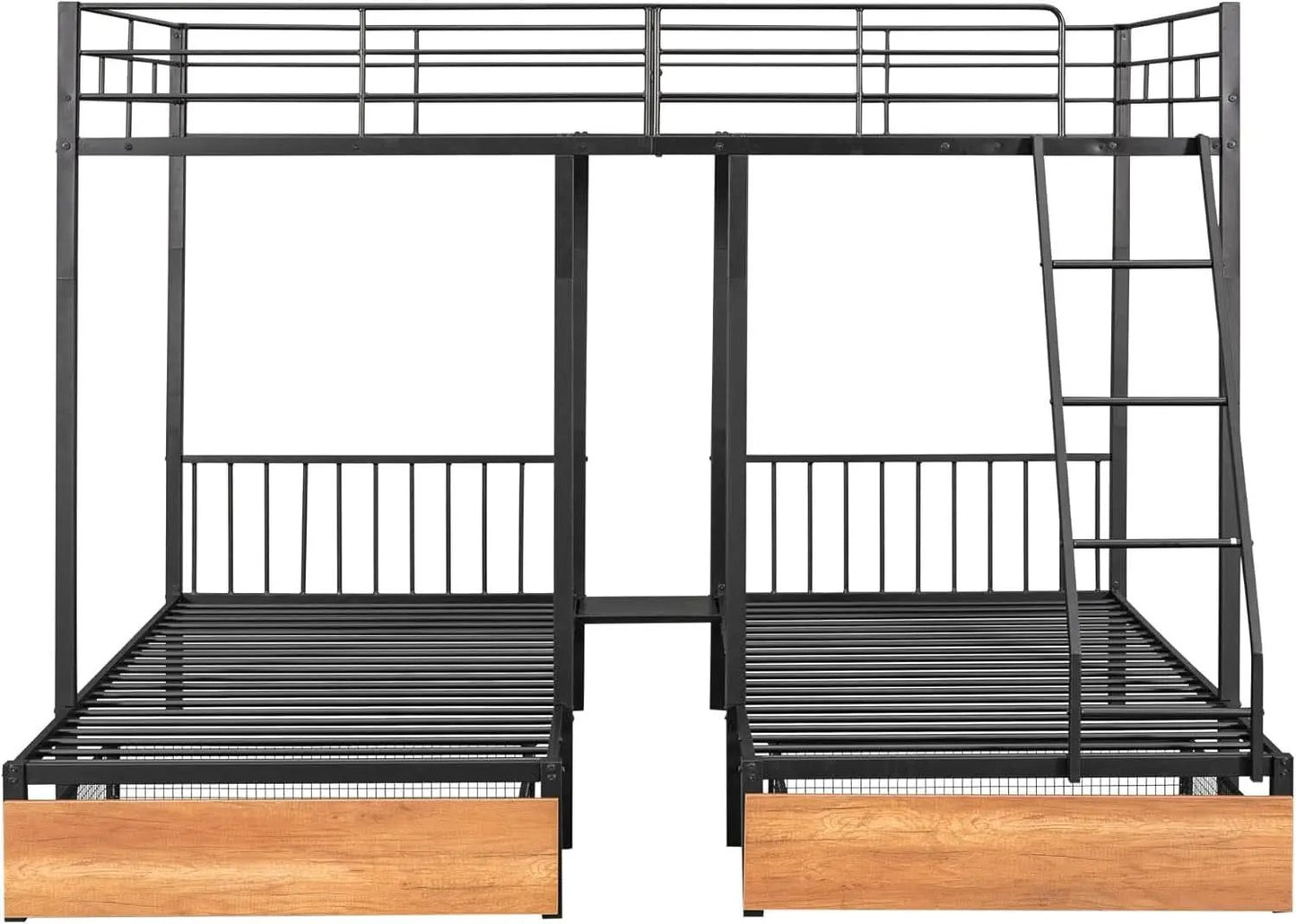 Black Metal Triple Bunk Bed With Drawers Full Over Twin Bunk Beds from PriceLows™
