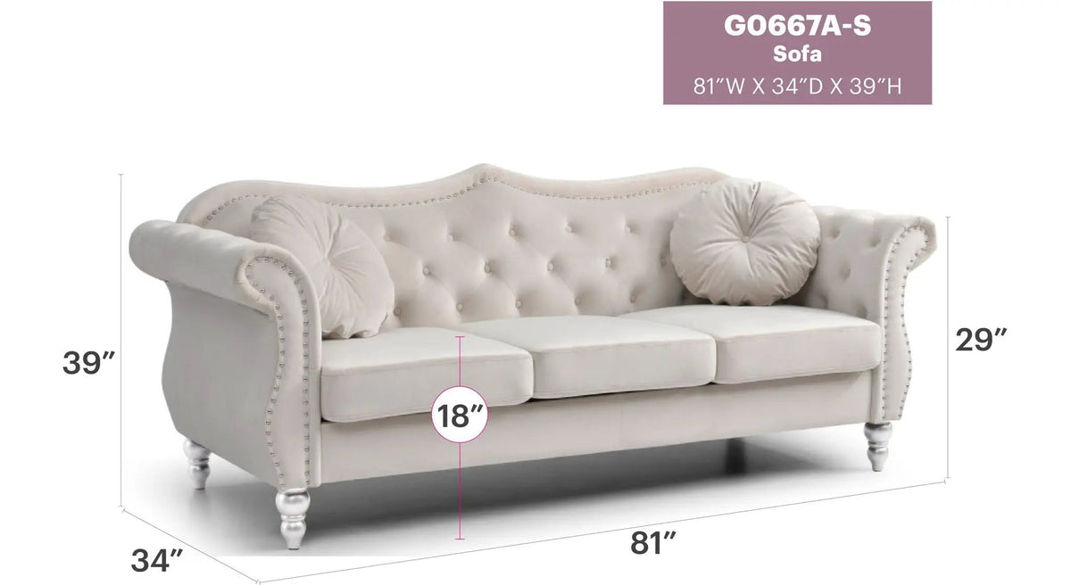 Hollywood Sofa | Updated Glam Design | Hand-Applied Nailhead Trim | Pocketed Coil Cushions