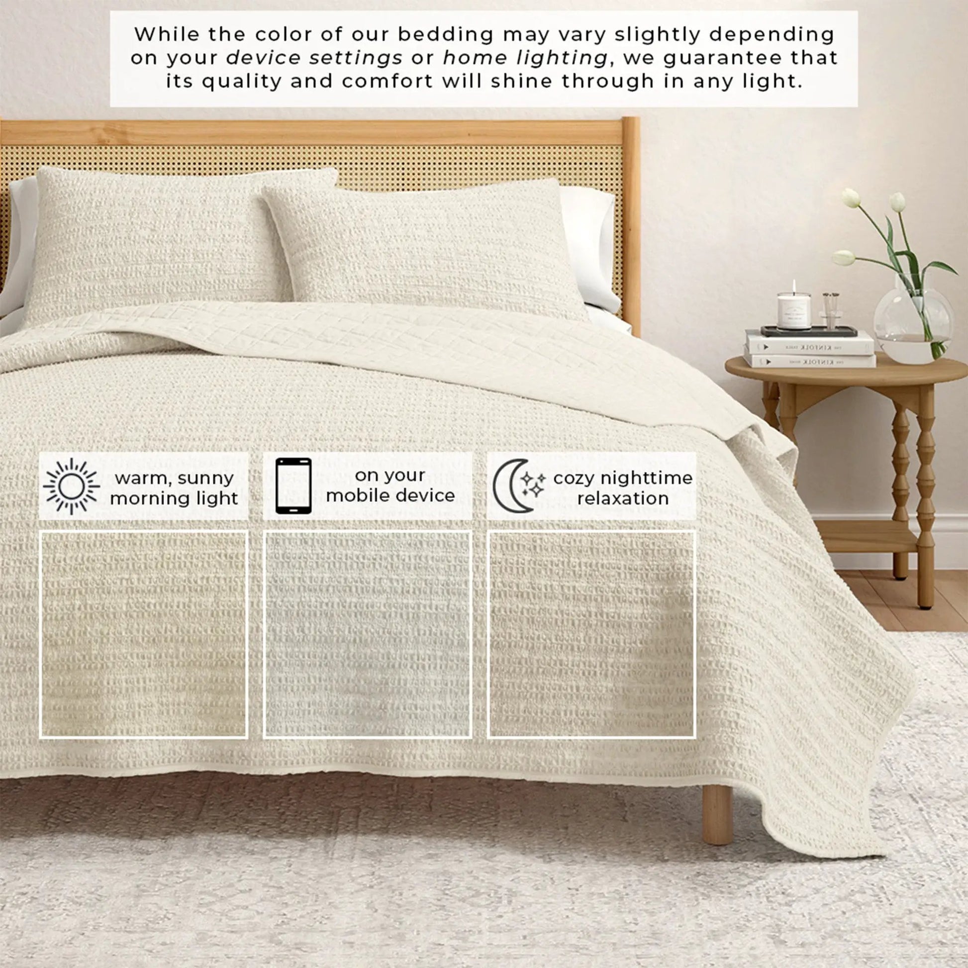 100% Cotton Honeycomb Waffle Garment Washed Quilt Set - Genevieve Collection from PriceLows™