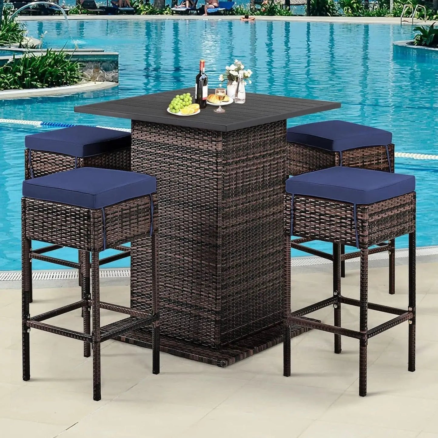 5 Piece Outdoor Bar Set Navy Blue Bar Height Table Storage from PriceLows™