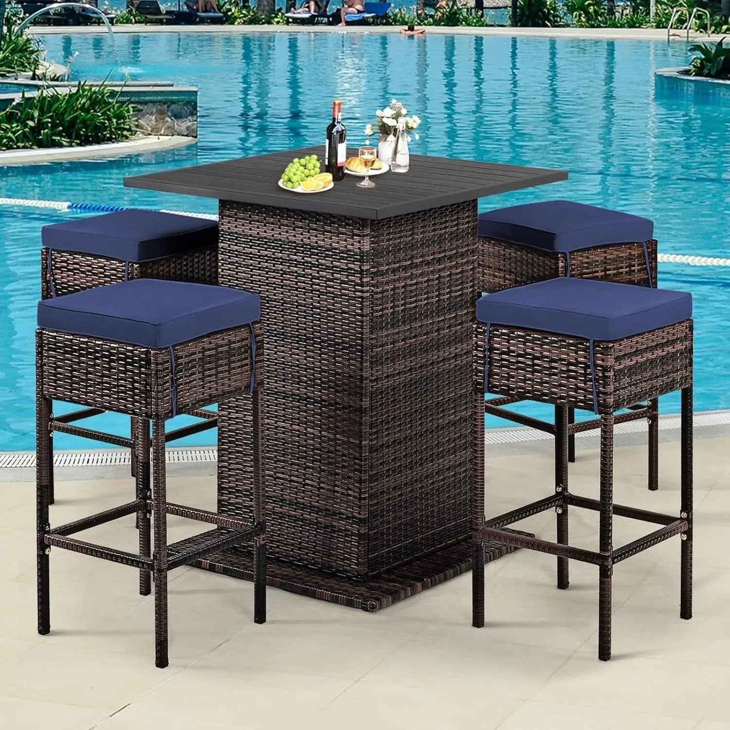 5 Piece Outdoor Bar Set Navy Blue Bar Height Table Storage from PriceLows™