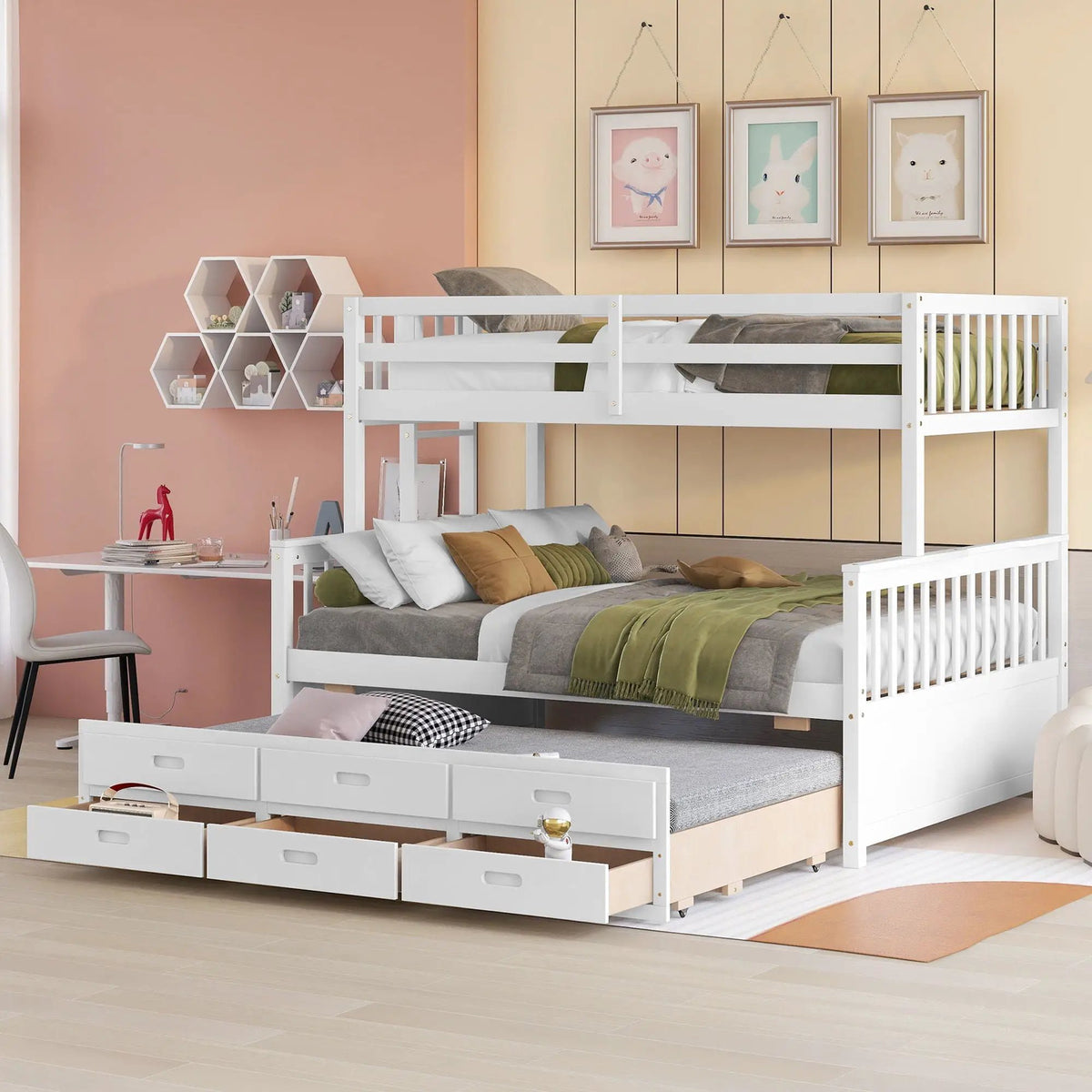 Bunk Bed | Twin Size | Rolling Trundle | Storage Drawers