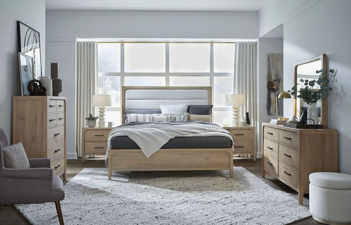 Somerset Complete Panel Bed With Upholstered Headboard | 3 Pieces | Oak Veneer | Bedroom