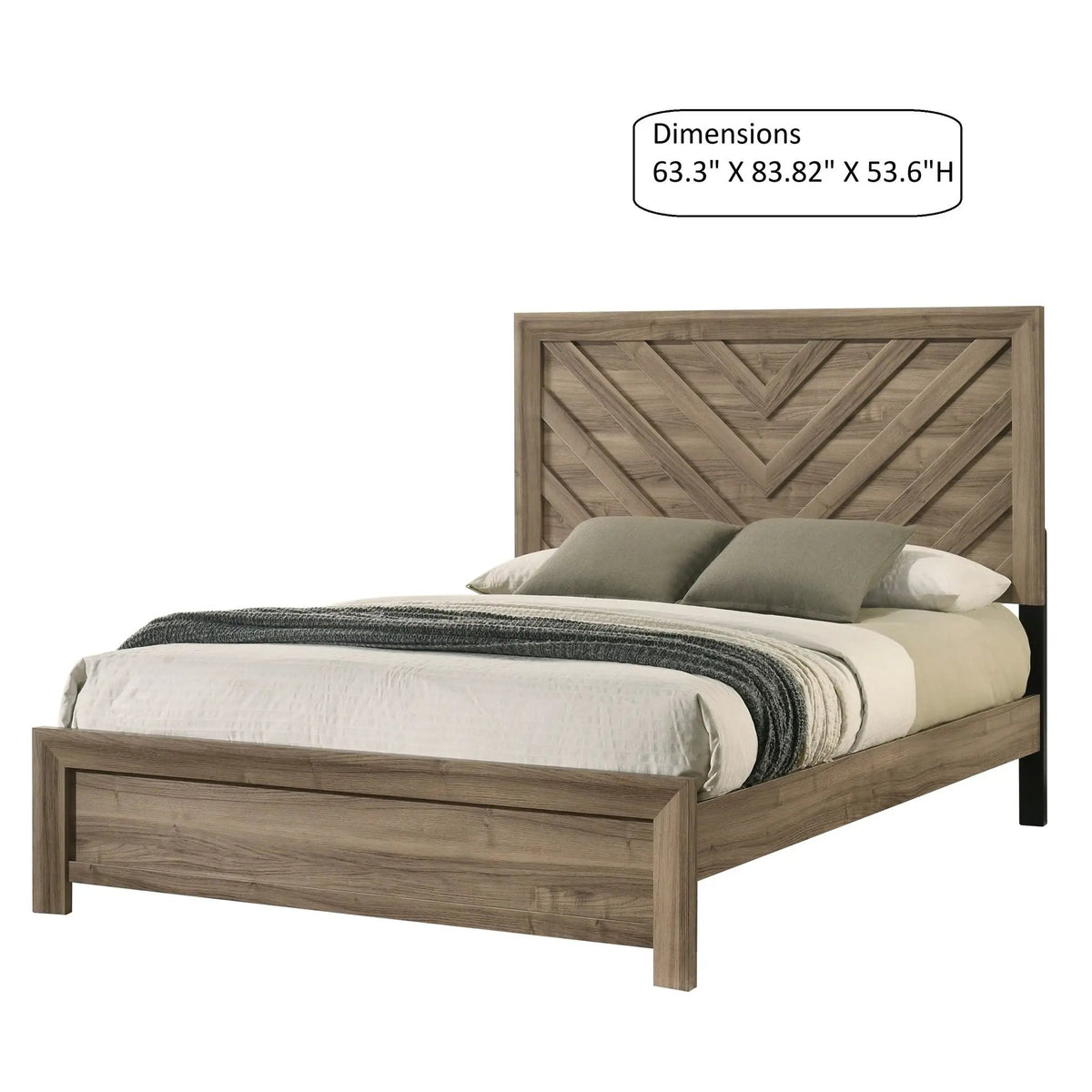 Chevron Headboard Bed | Contemporary Style | Natural Wood Finish | 83.8 Inch Length