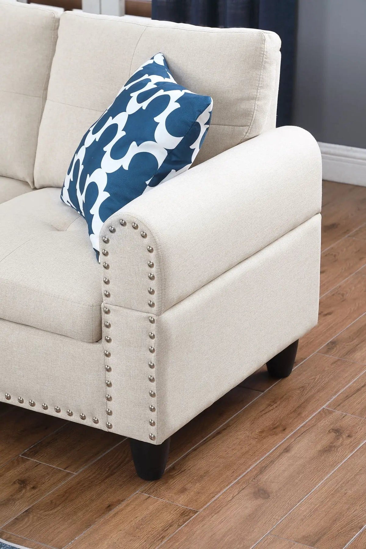 Alger Wide Left Hand Facing Sofa & Chaise With Ottoman 2 Piece Living Room Set | 71 x 98 x 33 in | Linen & Fabric | Beige