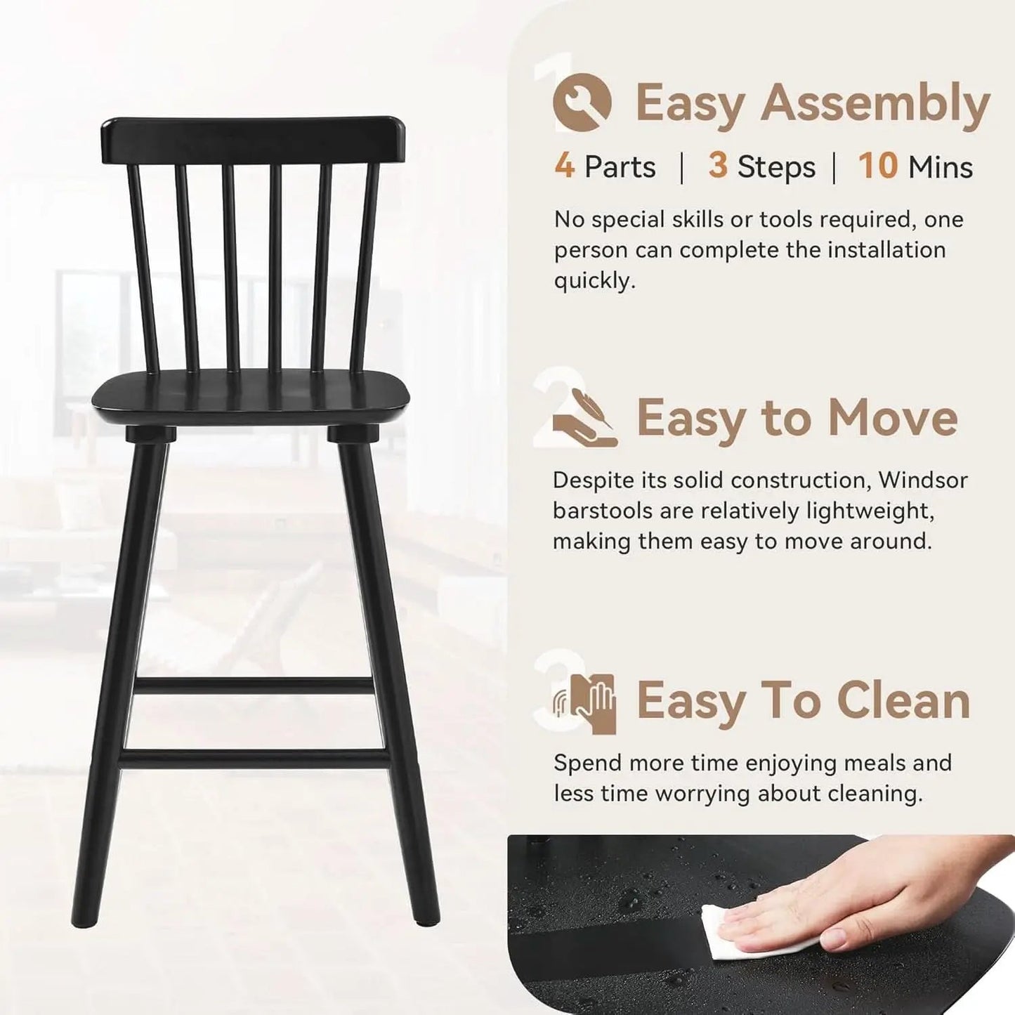 Classic Wooden Bar Stools Set of Four for Kitchen from PriceLows™